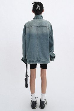 Y2K Asymmetrical Denim Jacket - Retro Style Grunge Fashion